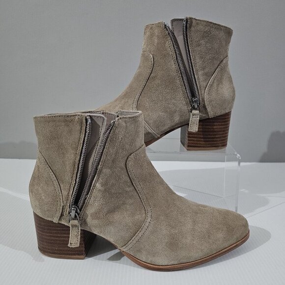 Johnston & Murphy Trista Ankle Bootie Womens 7 Taupe Suede Double Zip Low Heel - Picture 5 of 16